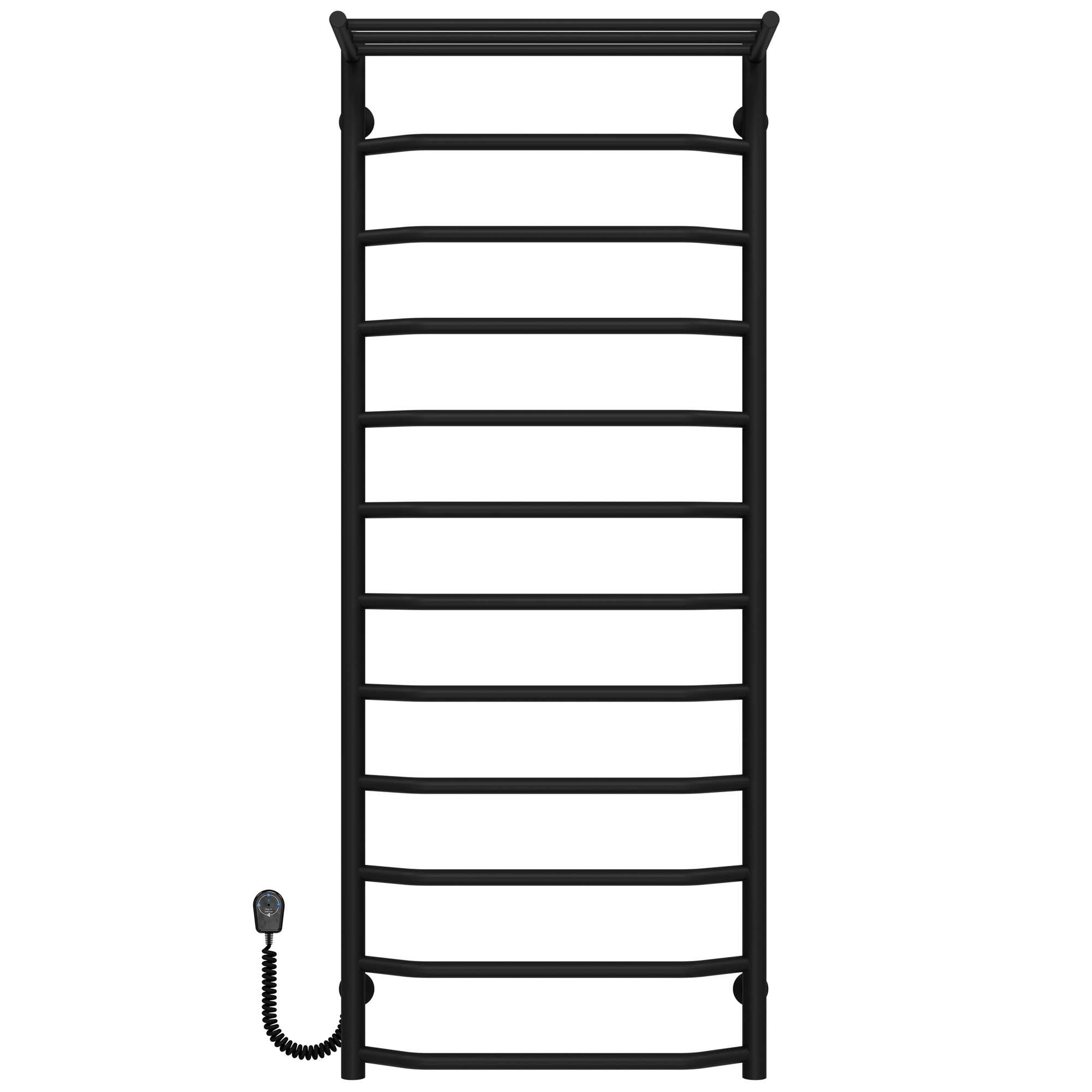 Полотенцесушитель электрический с полкой Deffi Трапеция П12 EF16 левое подключение нержавеющая сталь 500х1300 мм Черный (C.TP.130.50.12.EBL5)