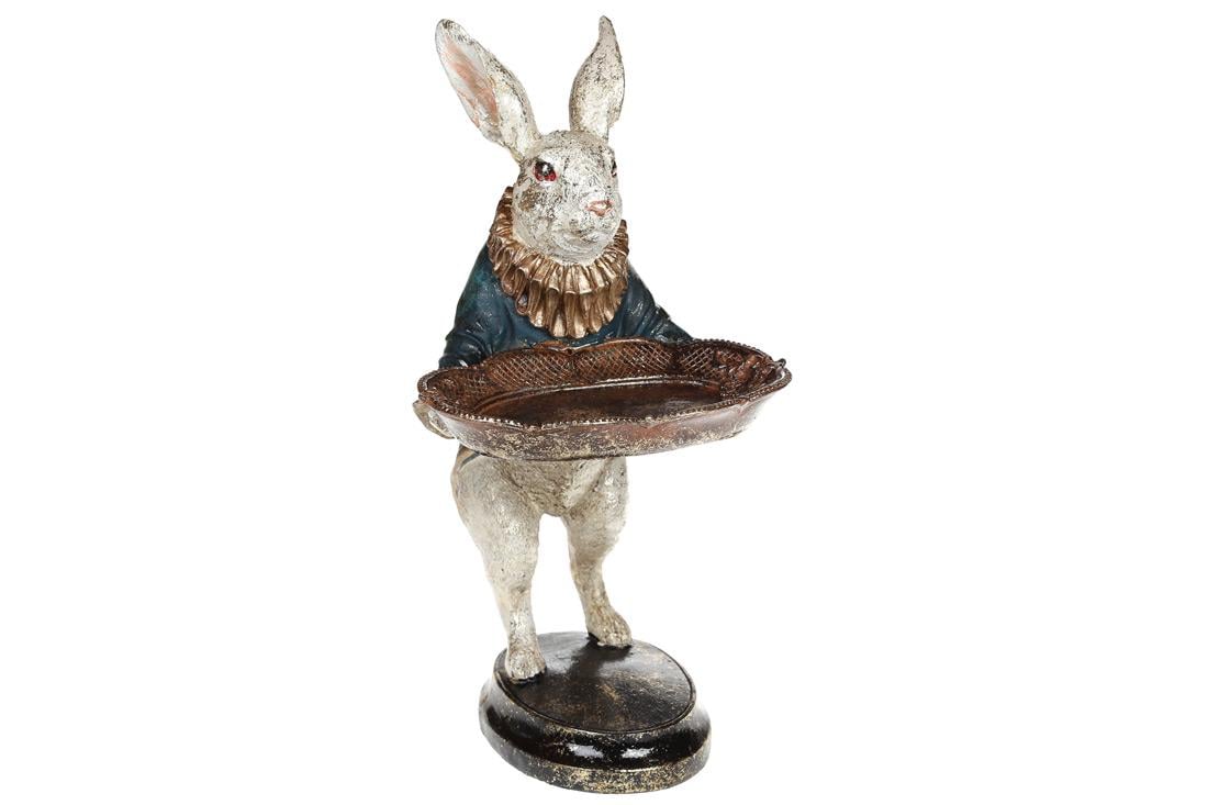Статуэтка BonaDi Белый кролик с подносом 28 см Синий (419-184)