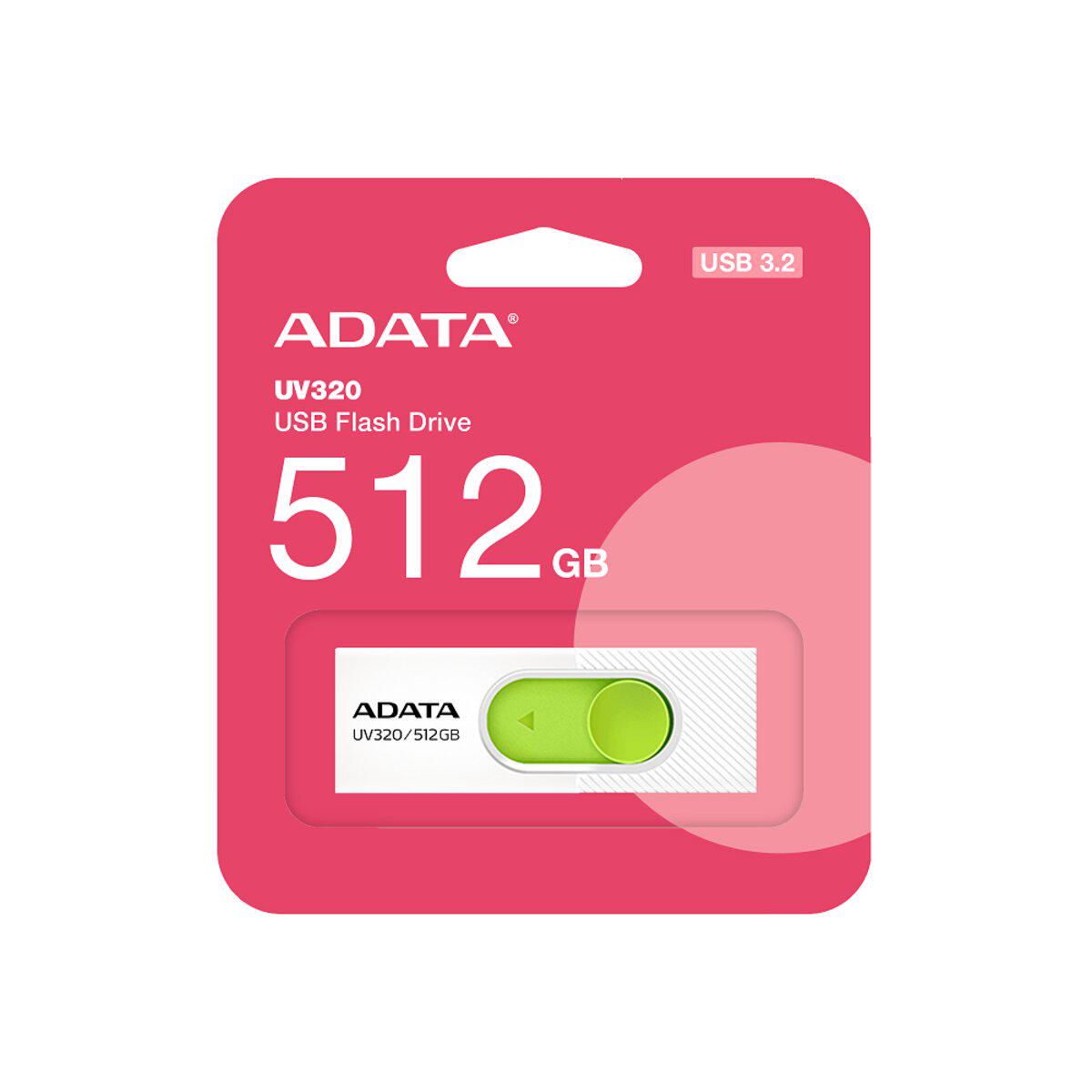 Флеш-память USB ADATA AUV 320 USB3.2 Gen.1 512 Gb Green/White (AUV320-512G-RWHGN) - фото 3