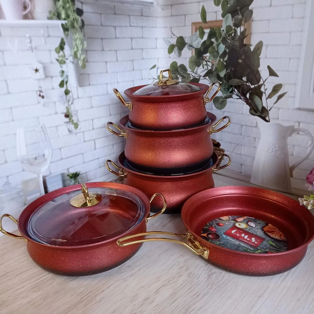 Набор посуды OMS Collection 3045 9 предметов Red - фото 3