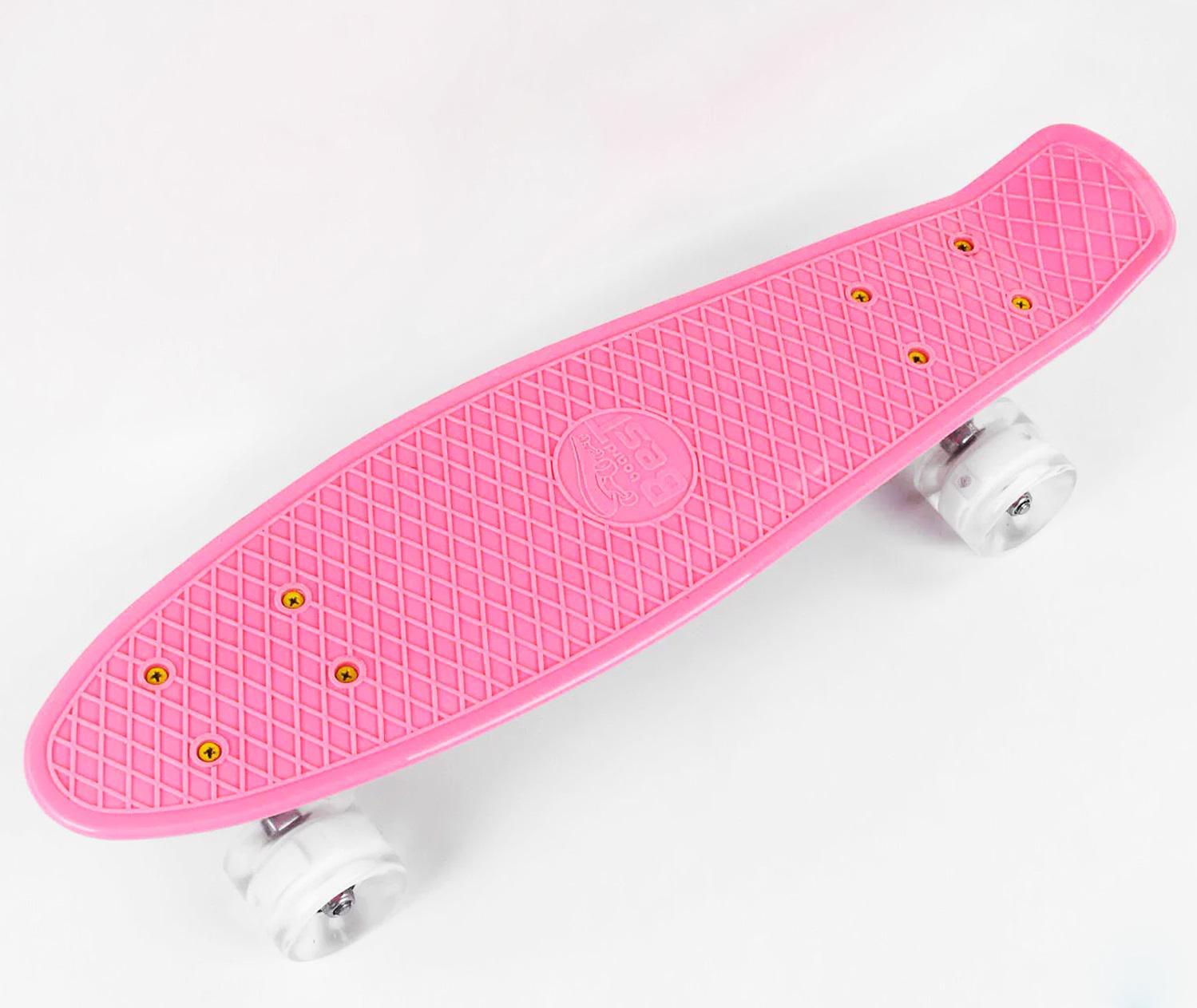 Скейт Пенни борд Best Board с PU колёсами светящимися Pink (99618)