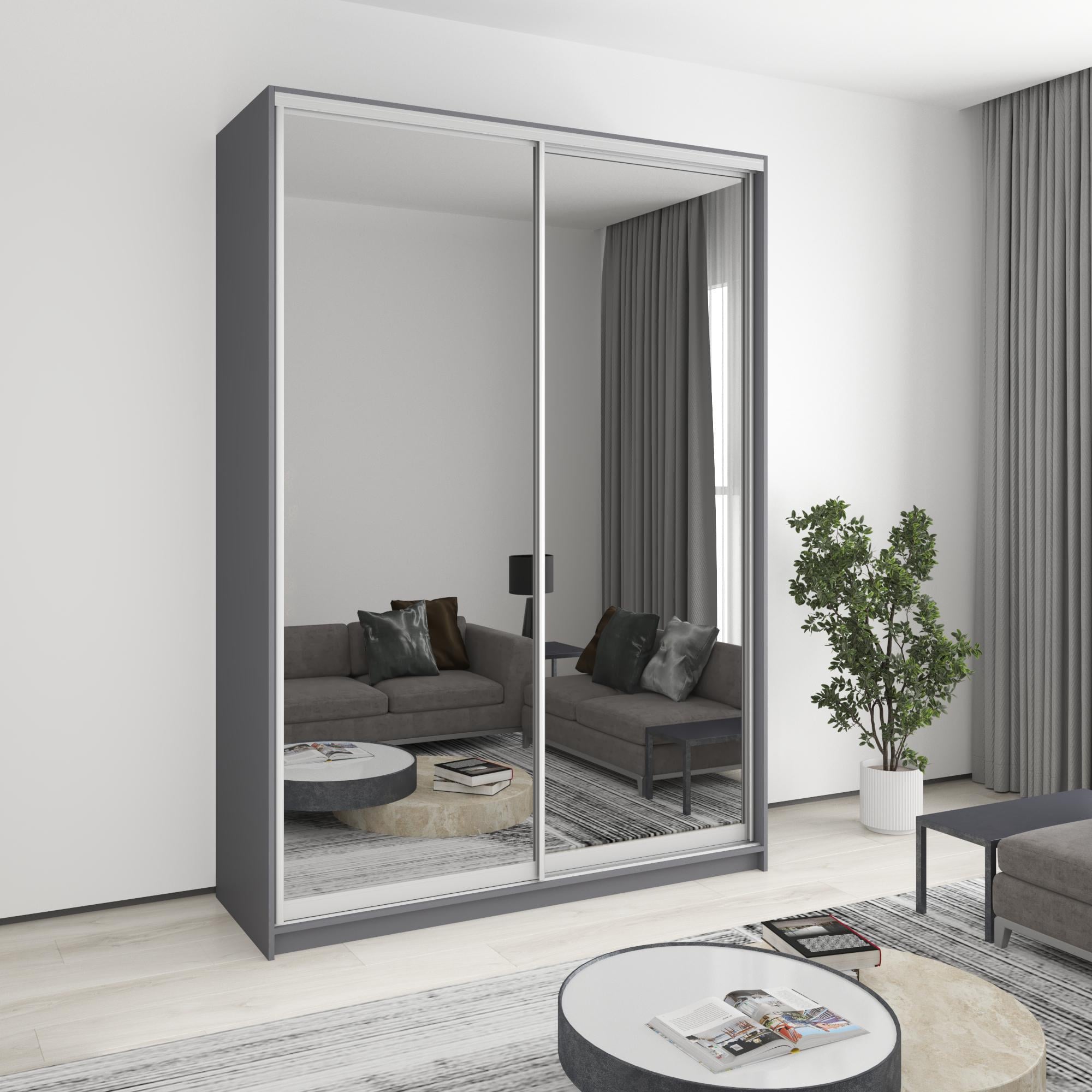 Шкаф-купе двухдверный MebelStar Комбо AL 2 зеркала 170x45x240 см Антрацит (MBS-4158) Шкаф-купе двухдверный MebelStar Комбо AL 2 зеркала 170x45x240 см Антрацит (MBS-4158)