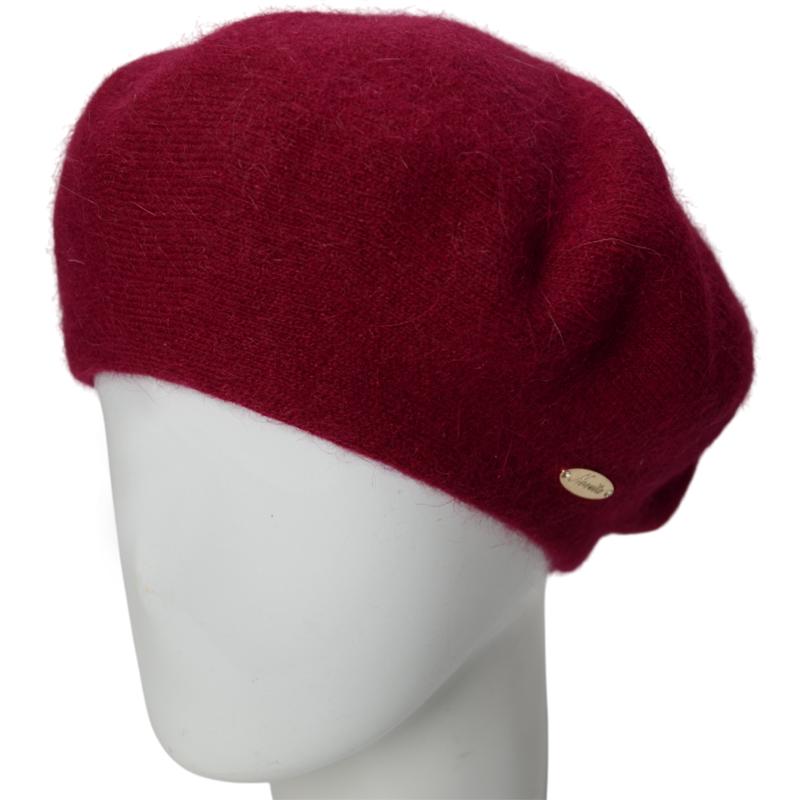Берет женский Novita Молли ангоровый двойной теплый зимний Бордовый
