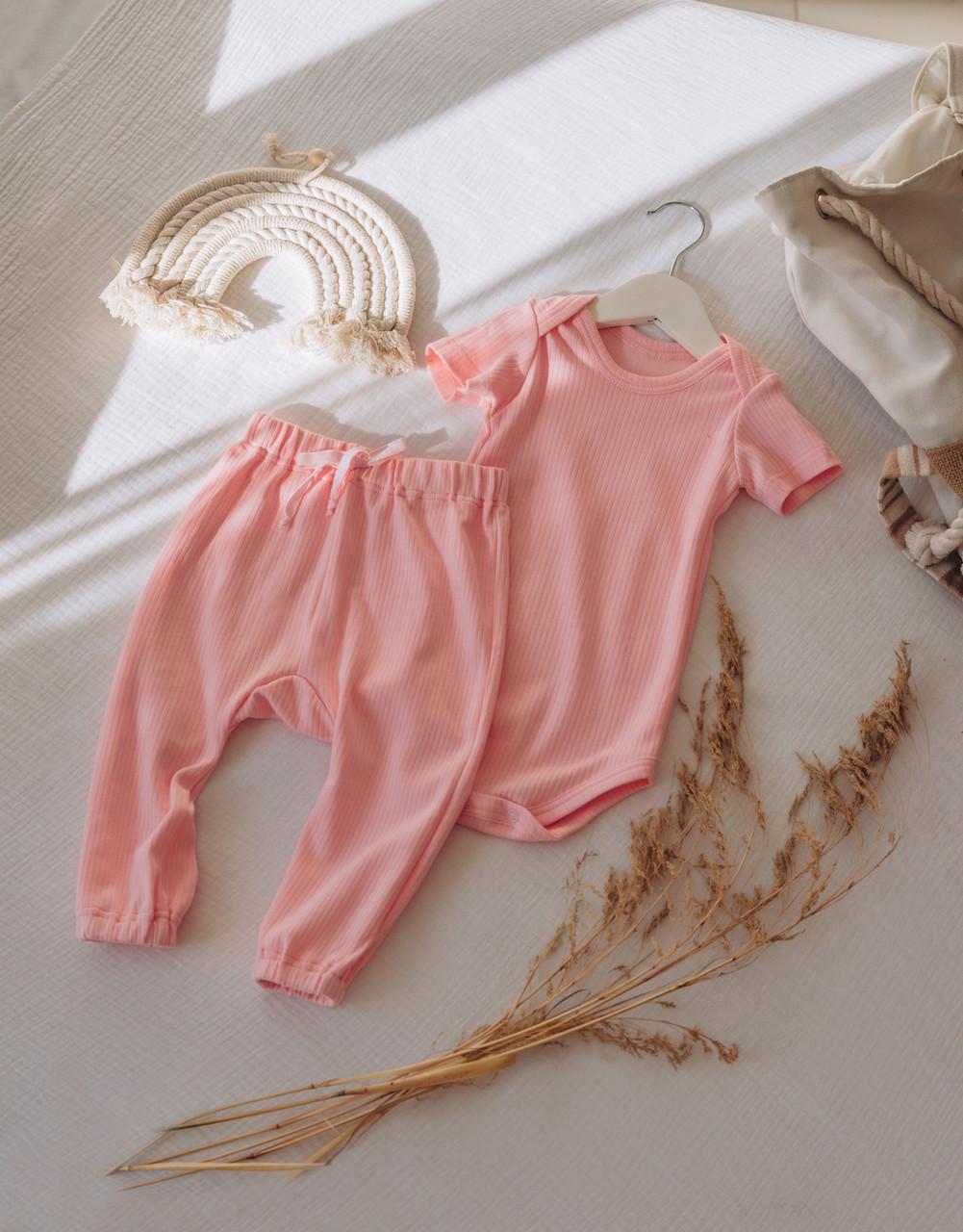 Комплект для малюка з коротким рукавом та штанці інтерлок рубчик 62 см Рожевий (2683748120)