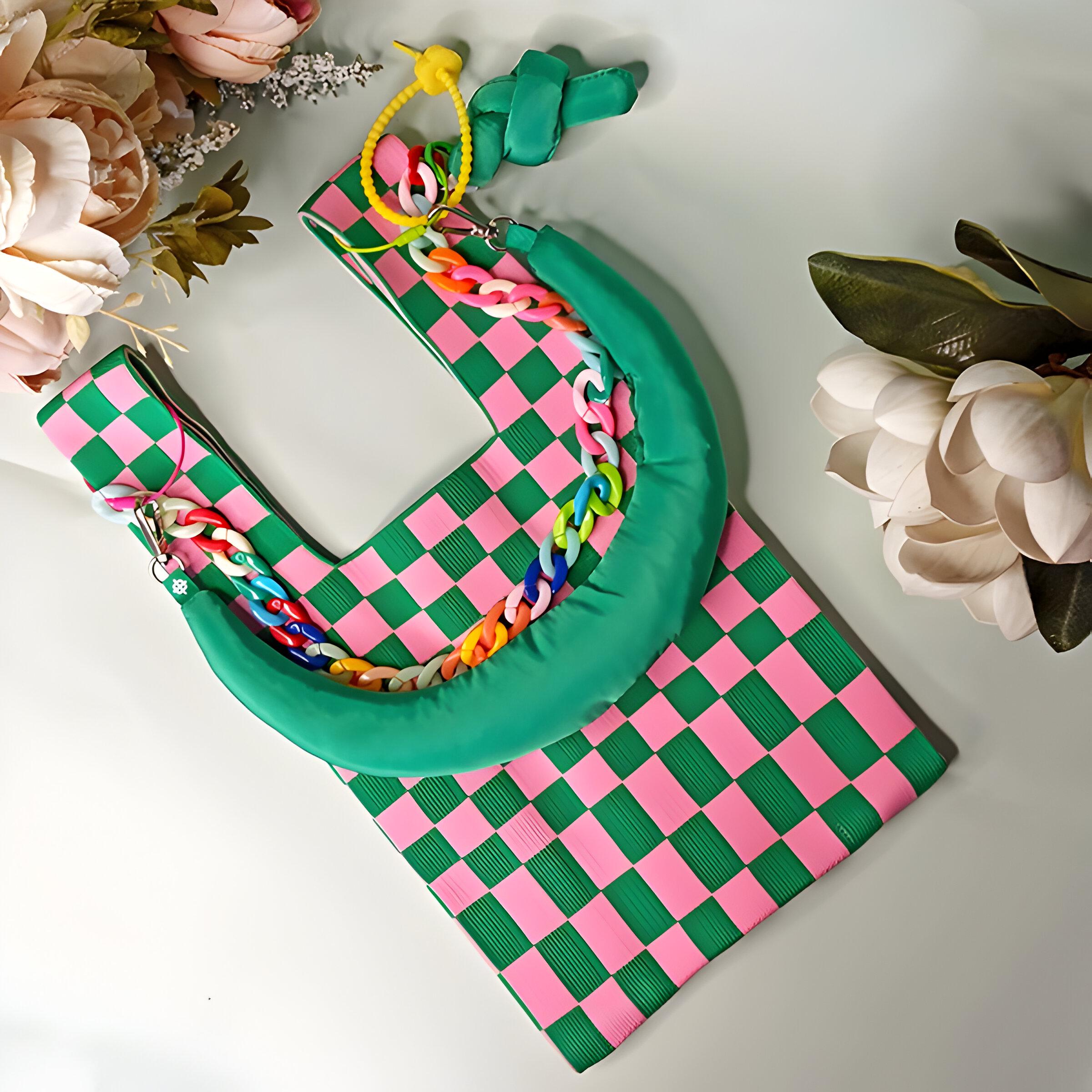 Сумка в'язана Зелено-рожевий (25-549) - фото 2 Сумка в'язана Зелено-рожевий (25-549) - фото 2