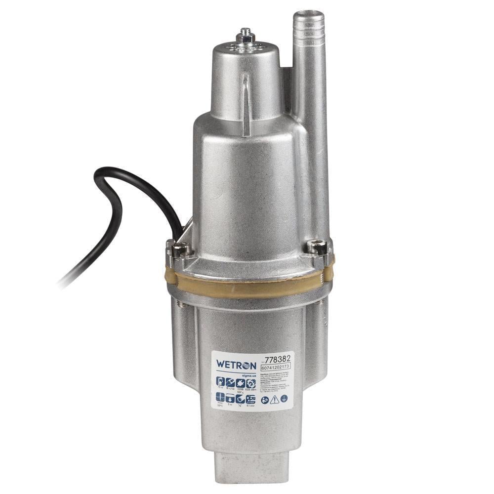 Насос вибрационный Wetron WVM60 0,25 кВт H 75 м Q 18 л/мин Ø100 мм 10 м кабеля верхний вход (778382)