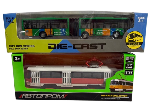 Трамвай и автобус металлопластиковые инерционные (1762)