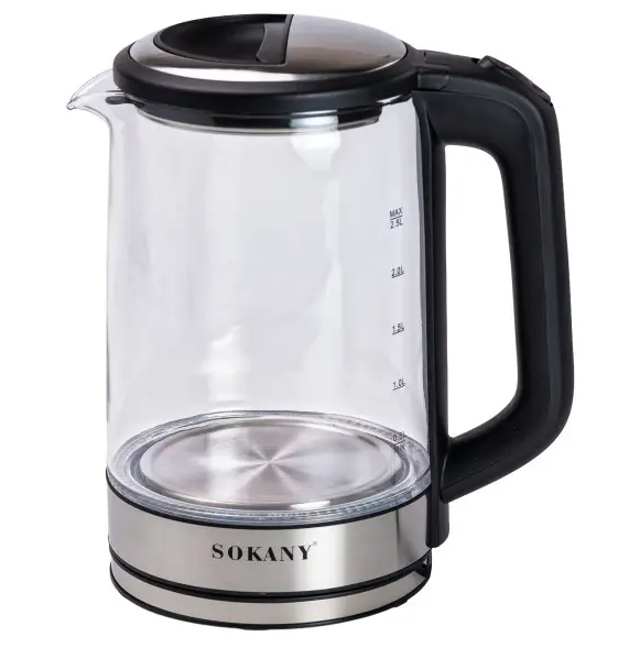 Електрочайник скляний Sokany SK-09013 дисковий 2,5 л Сталевий - фото 2