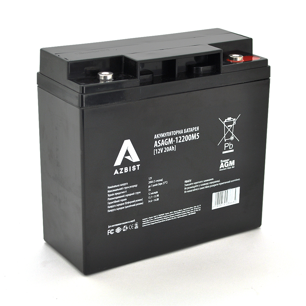 Аккумулятор ASBIST Super AGM ASAGM-12200M5 12V 20 Ah необслуживаемый для ИБП (3663) Аккумулятор ASBIST Super AGM ASAGM-12200M5 12V 20 Ah необслуживаемый для ИБП (3663)