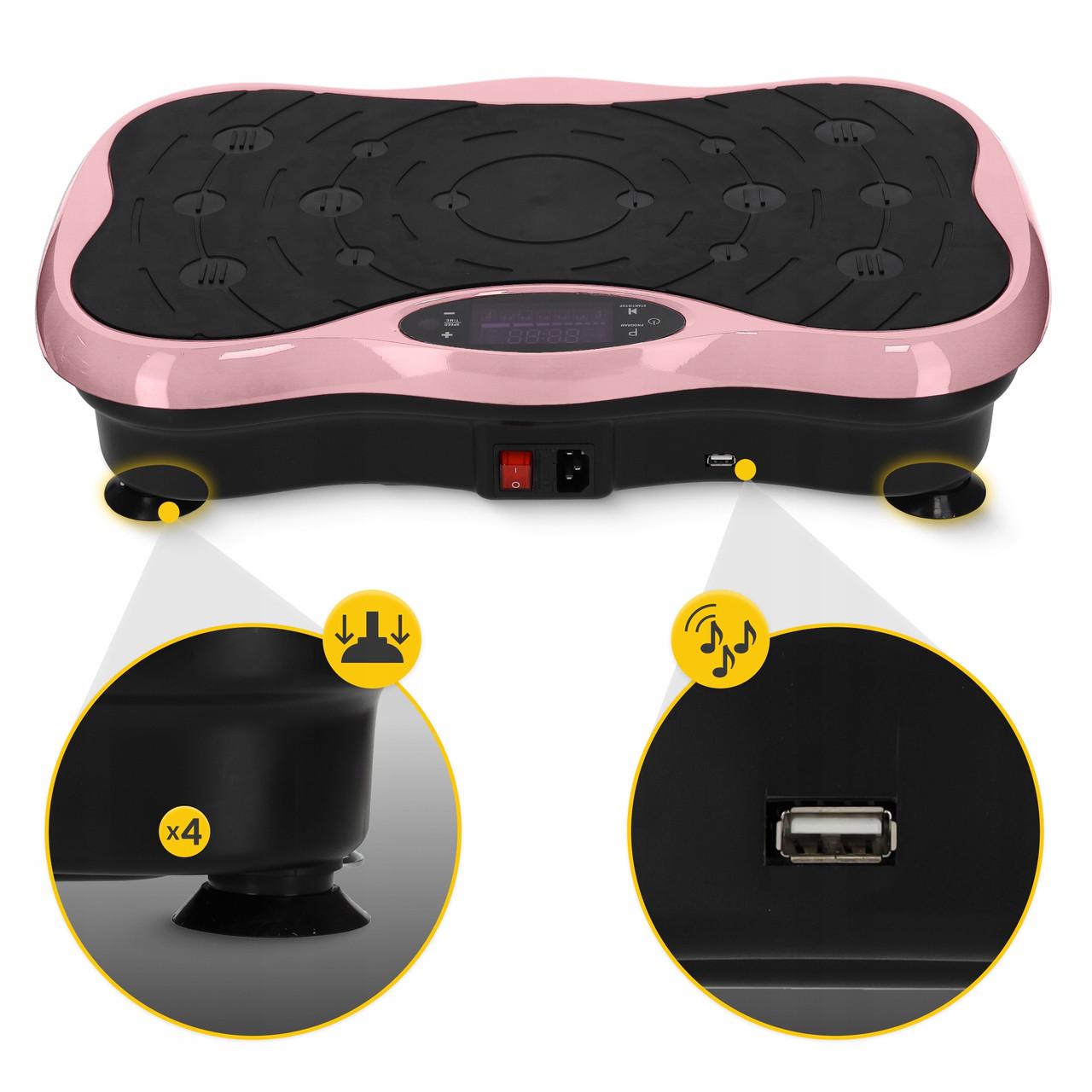 Віброплатформа для тренувань 4FIZJO Ultra+ з пультом та еспандерами Black/Pink (P-5905973402880) - фото 9