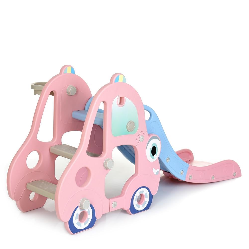 Горка детская пластиковая для дома Bambi L-CC01-8 с баскетбольным кольцом и мячиком 140х35х52 см Розовый (150-7-L-CC01-8)