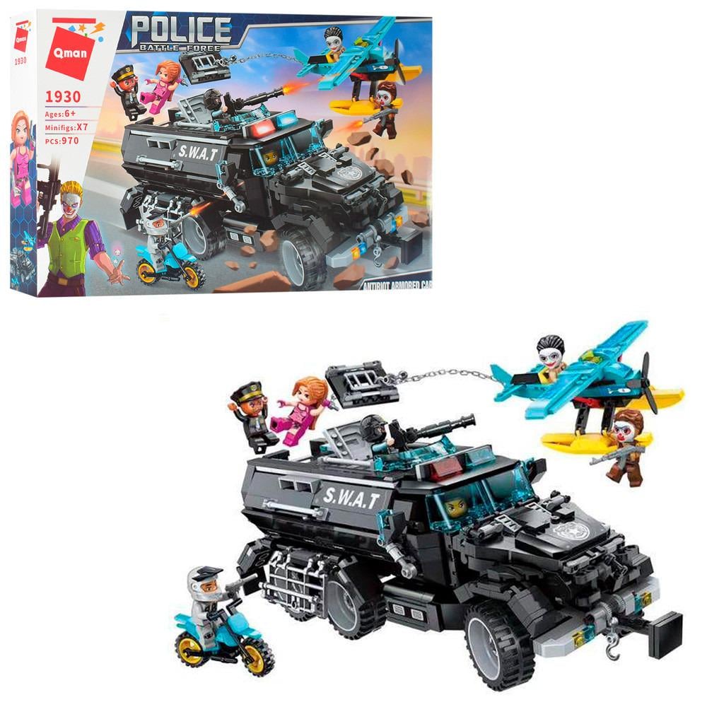 Конструктор детский Qman 1930 Полиция/джип/самолет/мотоцикл 970 детали