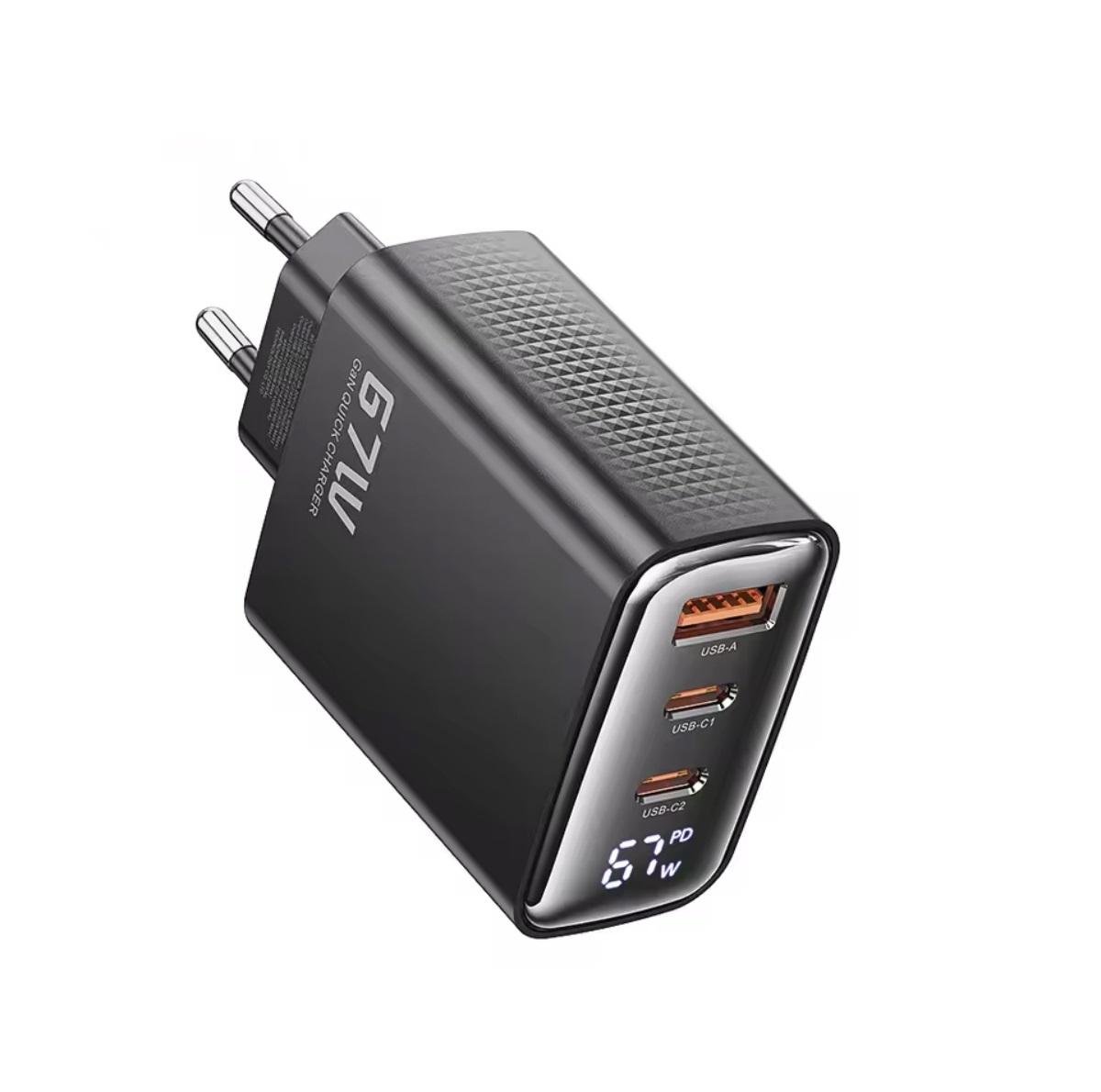 Сетевое зарядное устройство Toocki GAN 67-65W (2 Type-C + 1 USB) Display