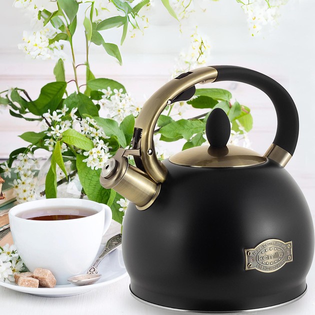 Чайник со свистком и ручкой с покрытием soft touch Kamille KM-0852 из нержавеющей стали 2,7л Черный (150-84-0852) - фото 4 Чайник со свистком и ручкой с покрытием soft touch Kamille KM-0852 из нержавеющей стали 2,7л Черный (150-84-0852) - фото 4