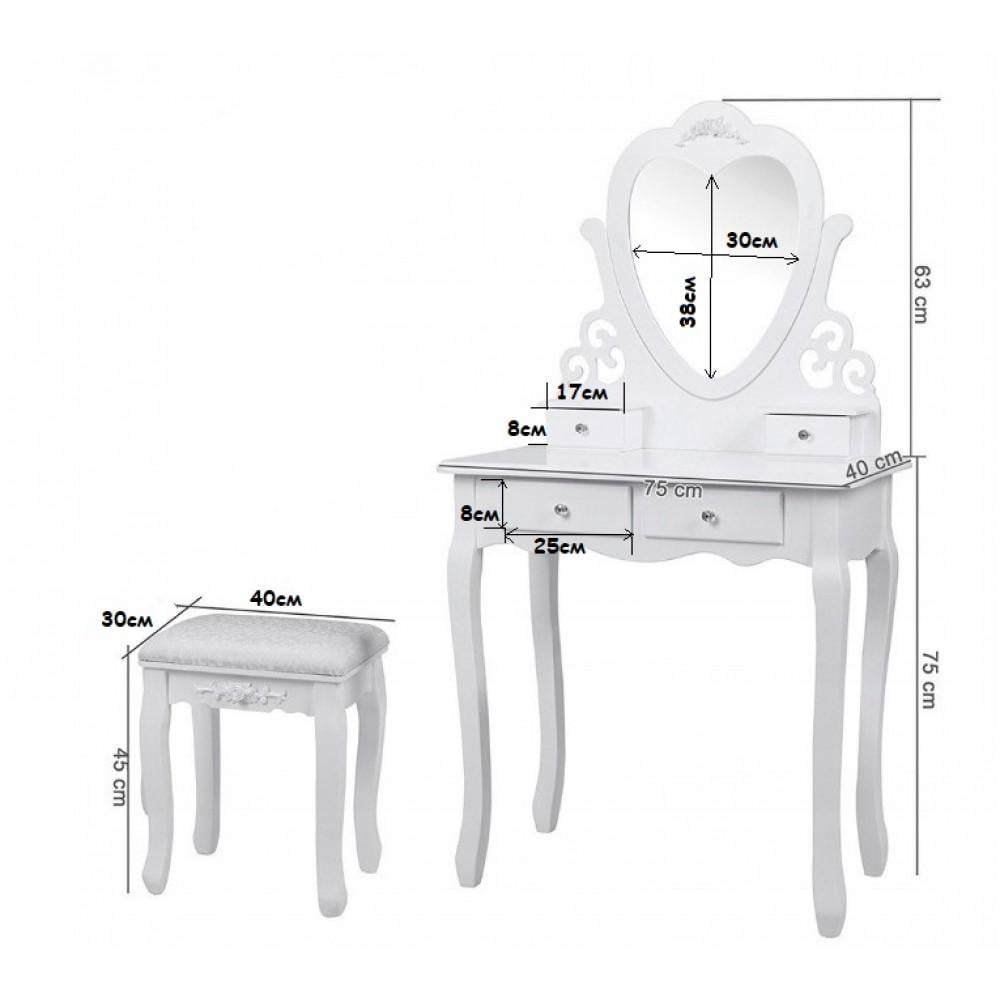 Туалетный столик B006W с зеркалом и табуреткой МДФ 4 ящика 138х75х40 см Белый - фото 7