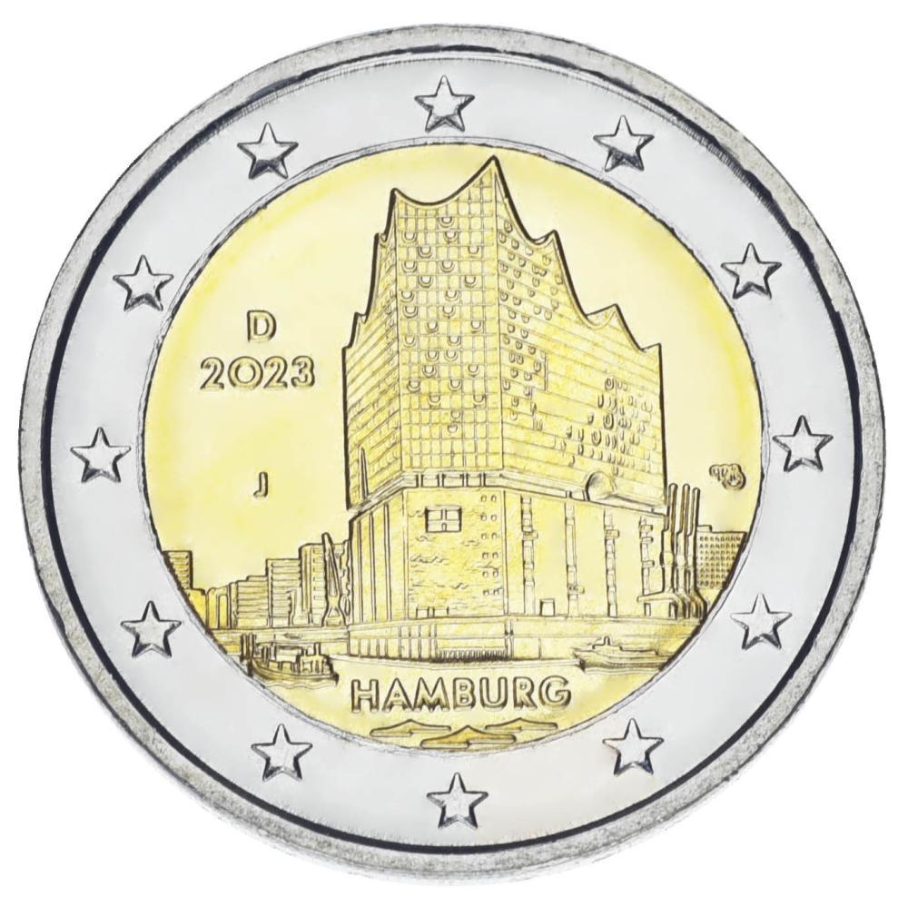 Колекційна монета Німеччина 2 євро 2023 Біметал UNC J Гамбург Ельбська філармонія (М17276)