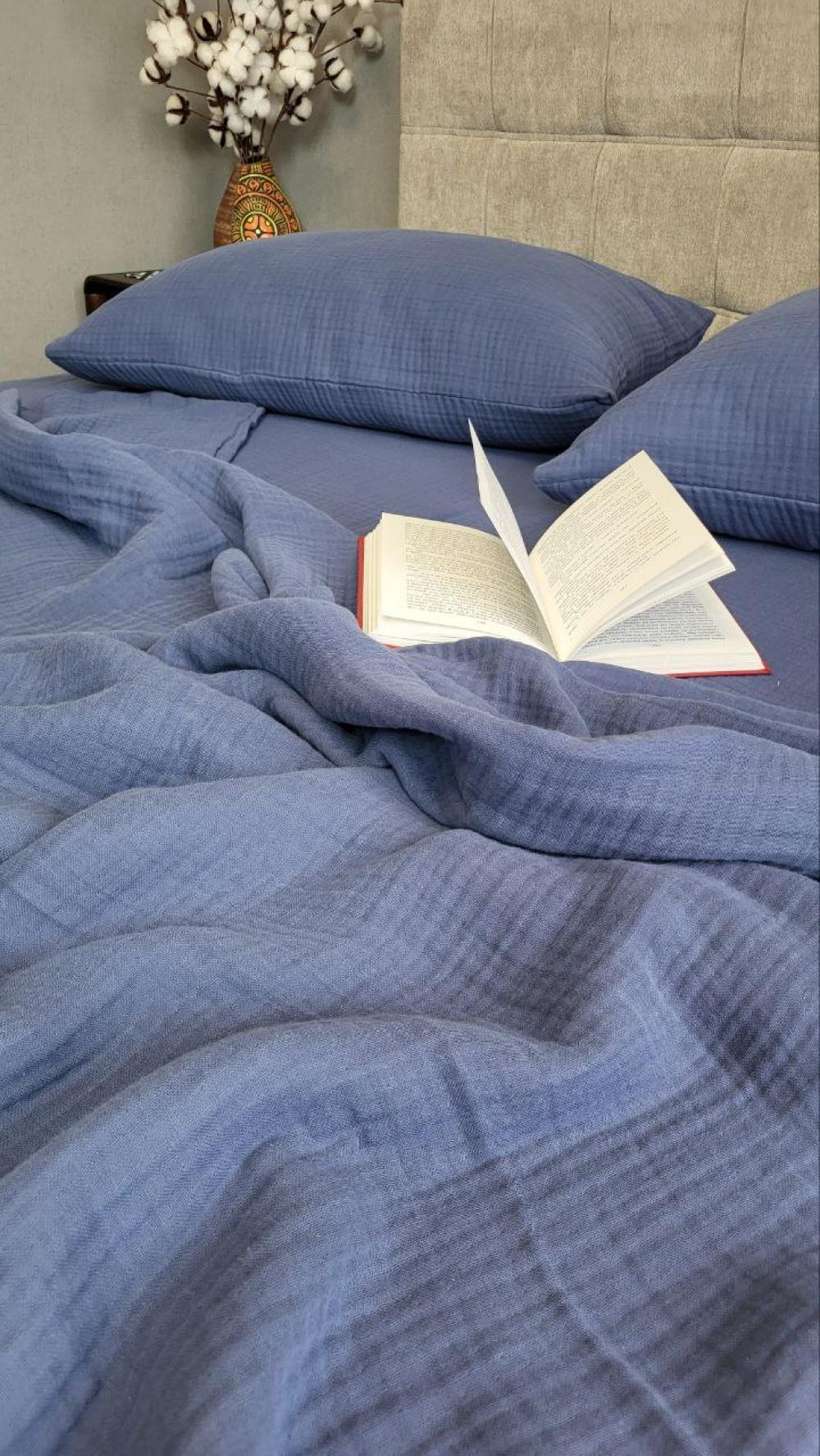 Покривало муслін 180x220 см Navy blue (11008) - фото 3 Покривало муслін 180x220 см Navy blue (11008) - фото 3