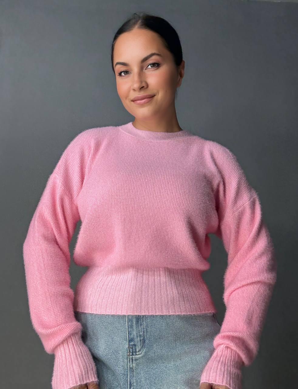 Светр жіночий Fancy Matinee 7571 вафельний з ангори оверсайз OS Рожевий (4987)