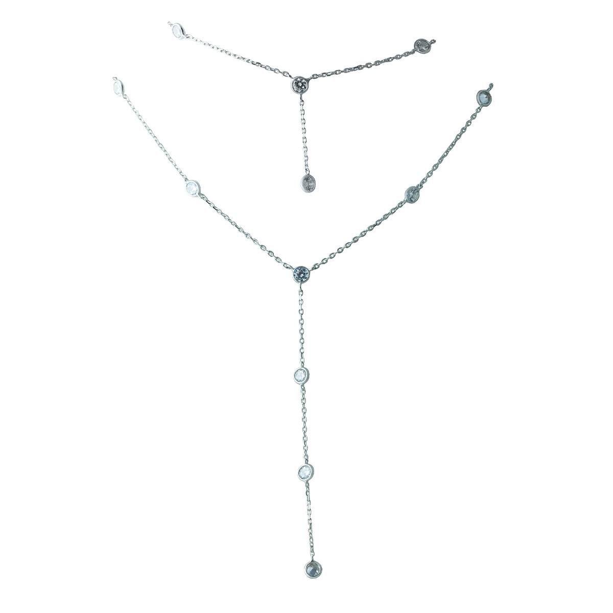 Колье серебряное-галстук с прозрачными фианитами