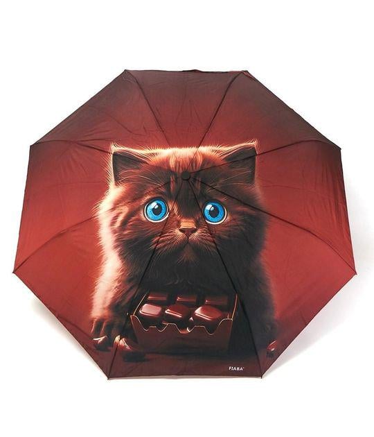 Зонт женский полуавтомат Fiaba F23-028 на 8 спиц с котом Красный