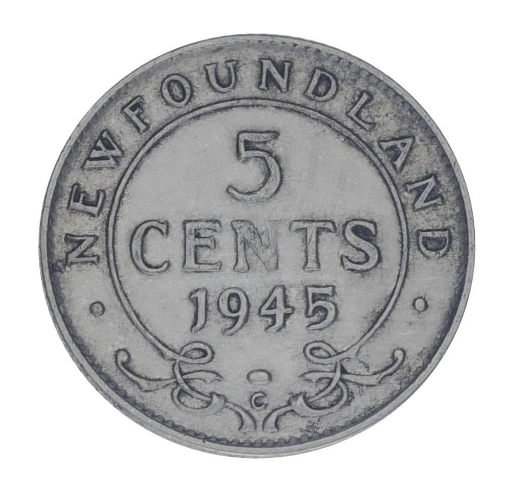 Коллекционная монета Ньюфаундленд 5 центов 1945 года Серебро F-VF (М17833)