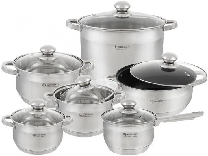 Набор посуды с крышками Edenberg EB-4020 из нержавеющей стали 12 пр. (57-46-EB-4020)