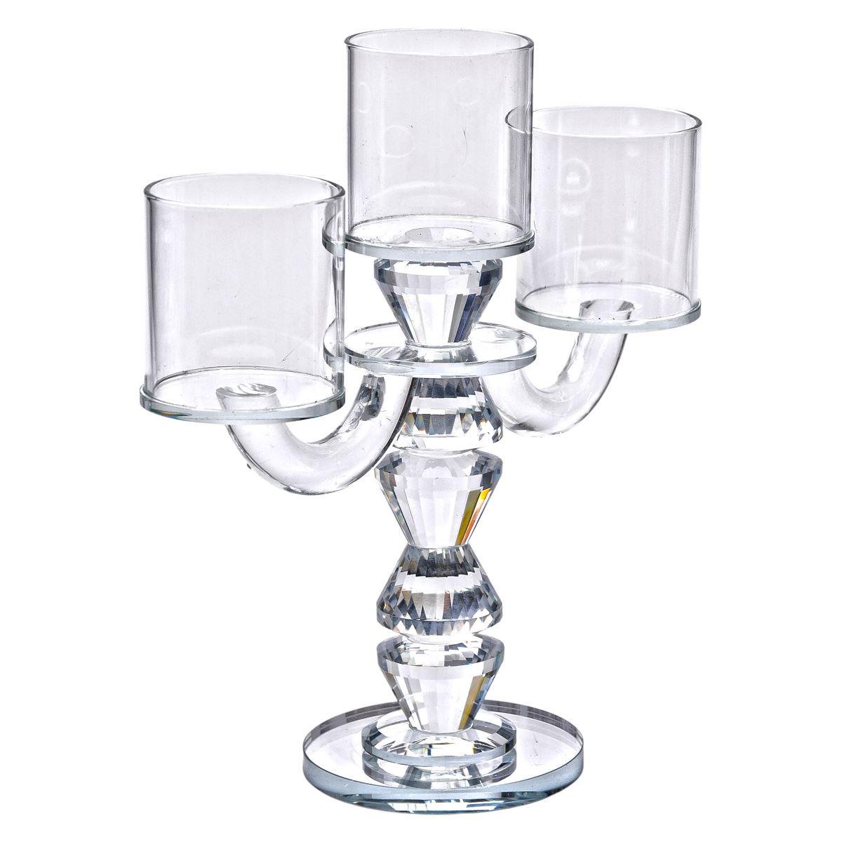 Канделябр на 3 свечи декоративный стеклянный на ножке 22x9x23 см Прозрачный (6923)
