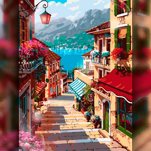 Алмазная вышивка The Wortex Diamonds Улица в красных тонах 40x50 см TWD30014L