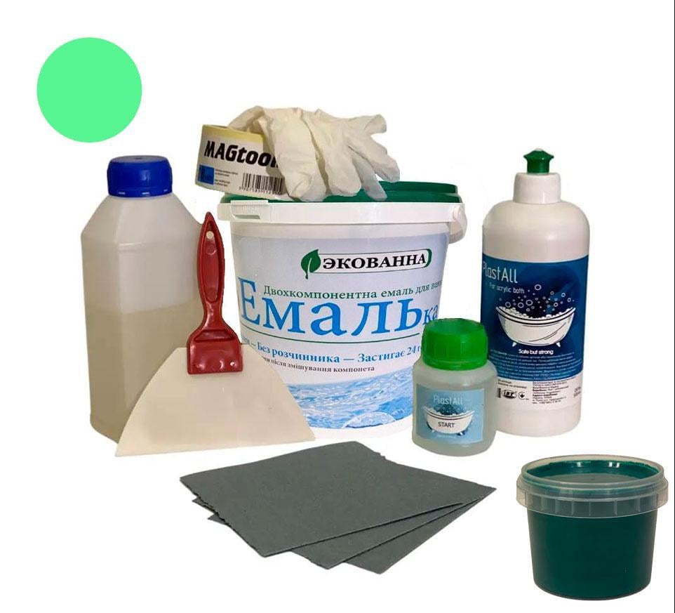Эмаль с набором для реставрации ванн ЭкоВанна ЭкоЭмалька 1000 г Зеленый (23915888)