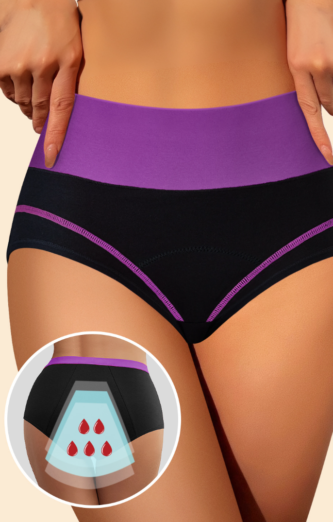 Труси сліпи для місячних від протікань з високою посадкою бавовна S Чорний з фіолетовим - фото 3