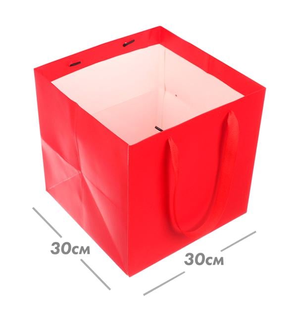 Подарочный пакет 30х30х30 см ламинированный картон Красный (10566) - фото 2