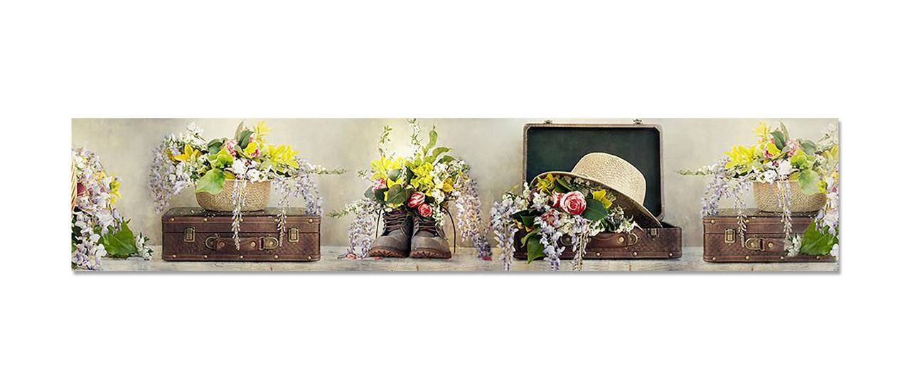 Кухонный фартук Необычные цветы чемодан из самоклеющейся виниловой пленки 60х300 см Коричневый Кухонный фартук Необычные цветы чемодан из самоклеющейся виниловой пленки 60х300 см Коричневый