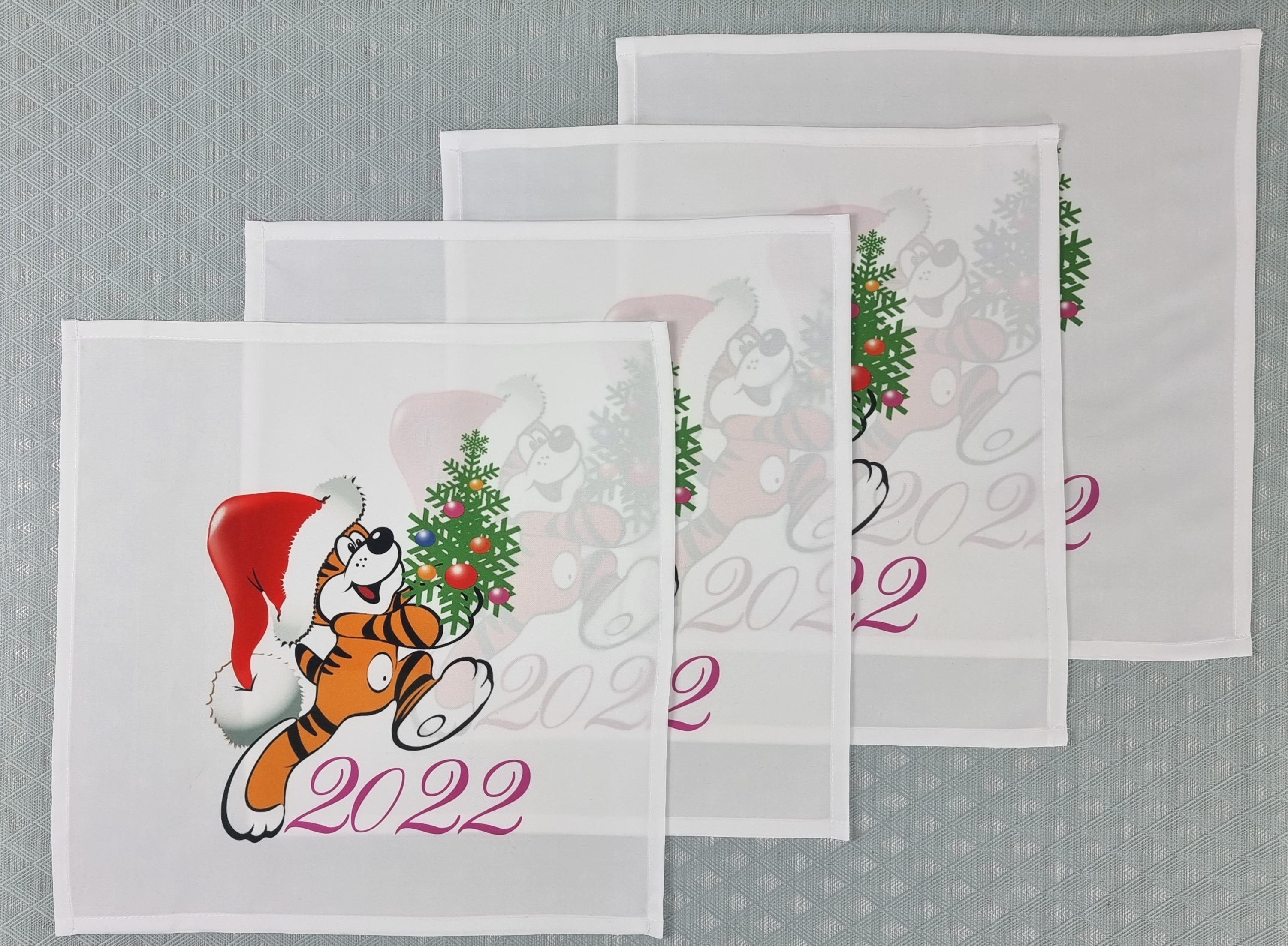 Набор тканевых салфеток Новогодний Тигрёнок №1 40х40 см 4 шт. Белый (33236) Набор тканевых салфеток Новогодний Тигрёнок №1 40х40 см 4 шт. Белый (33236)