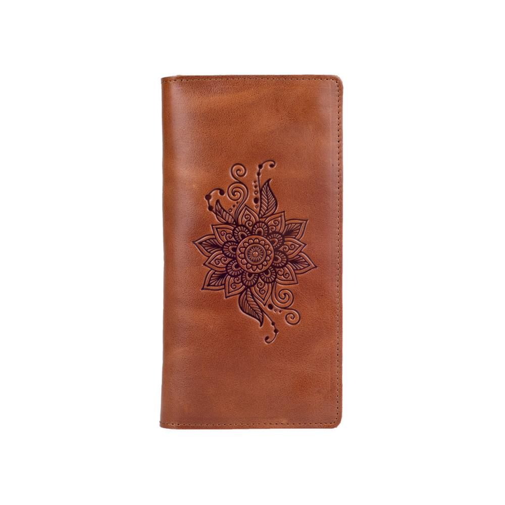 Гаманець Mehendi Classic з натуральної шкіри та художнім тисненням на кнопках Глиняний (WP-05-C18-1244-T006)