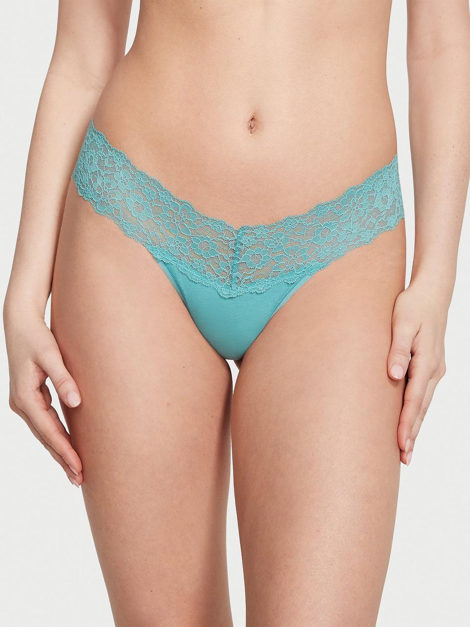 Трусы женские Victoria's Secret Lace-Waist Cotton М Голубой (15397522)