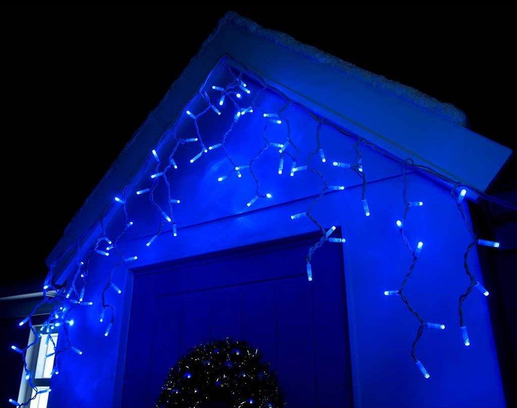 Гирлянда уличная бахрома 240 LED 8 м на Белый провод/Синий (24988)