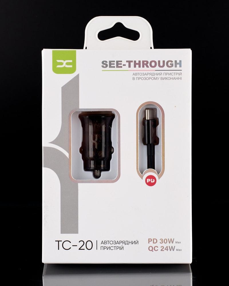 Зарядка автомобильная быстрая DC TC-20 QC3,0 24W PD 30W 2 USB 36W кабель Type-C Brown (34742) - фото 5