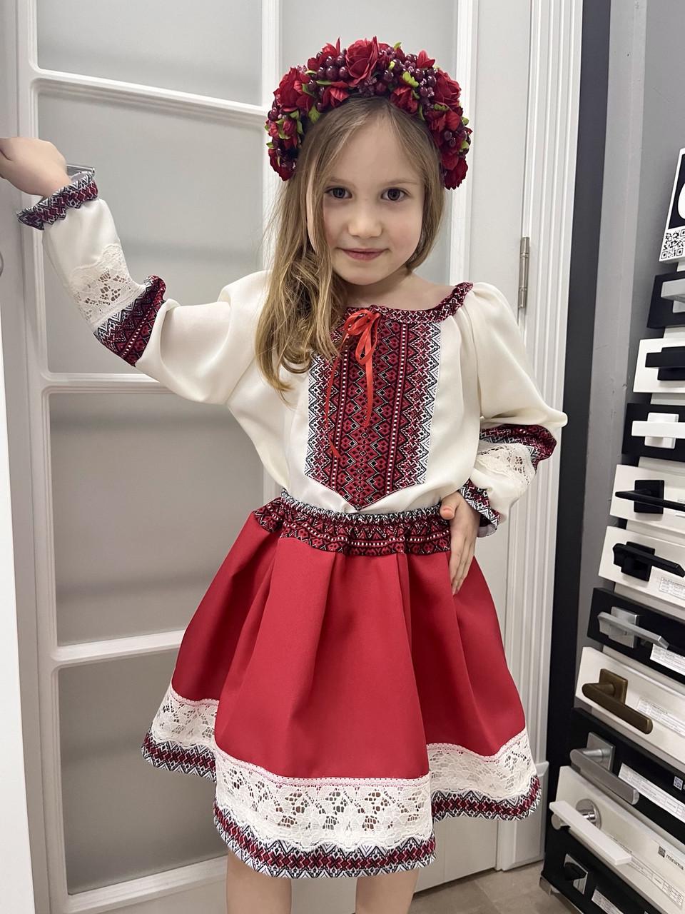 Костюм вышиванка для девочки Классический 104-110 см Молочно-красный - фото 6 Костюм вышиванка для девочки Классический 104-110 см Молочно-красный - фото 6
