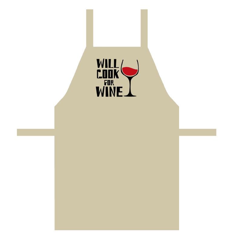 Фартук с надписью Will cook for wine 75х51 см (FRT_19N012)