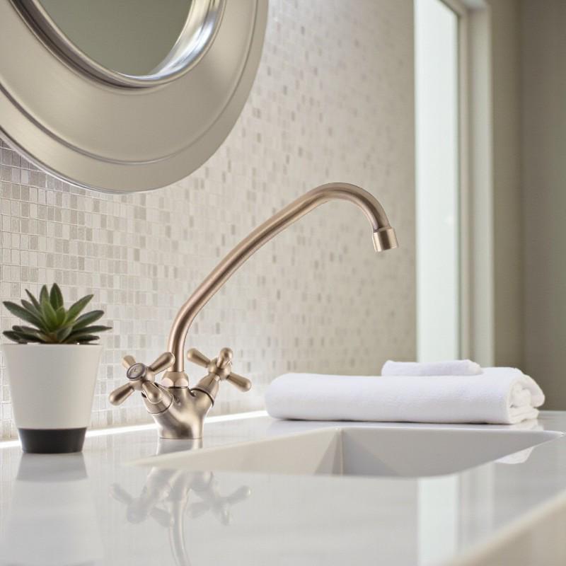 Змішувач для кухні Haiba DOMINOX-271 з високим виливом з двома вентилями латунь Бронза (b-HB0075) - фото 5 Змішувач для кухні Haiba DOMINOX-271 з високим виливом з двома вентилями латунь Бронза (b-HB0075) - фото 5