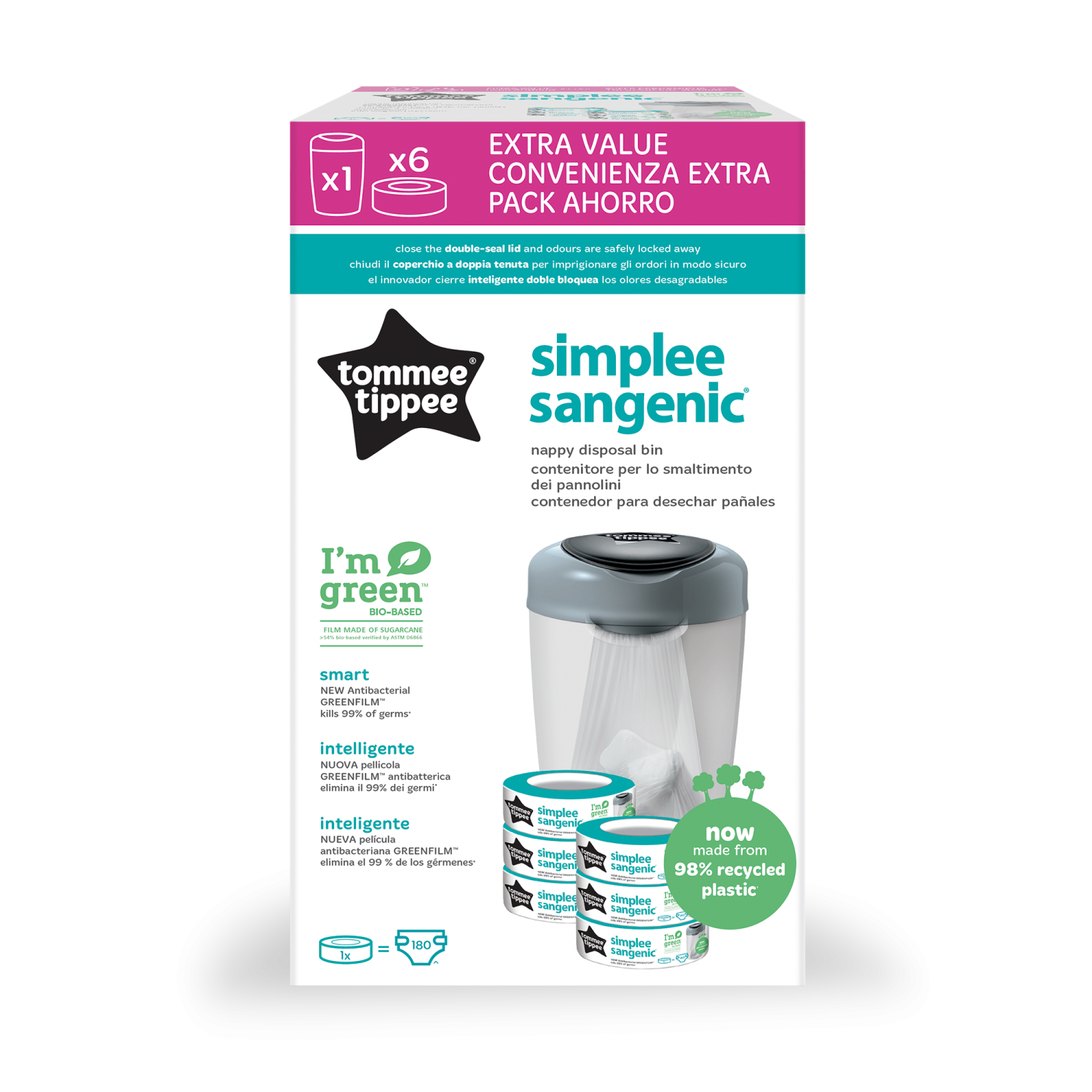 Накопичувач підгузків Tommee Tippee Sangenic Simplee 6 змінних касет Білий (TT0372) - фото 3