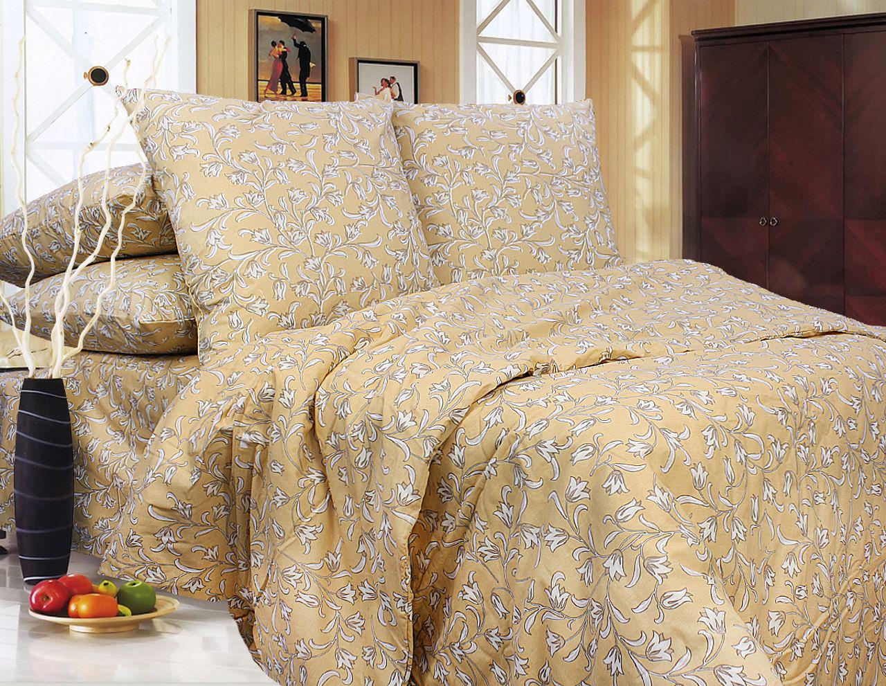 Комплект постельного белья полуторный Еней-плюс Т0659 Бежевый/Белый