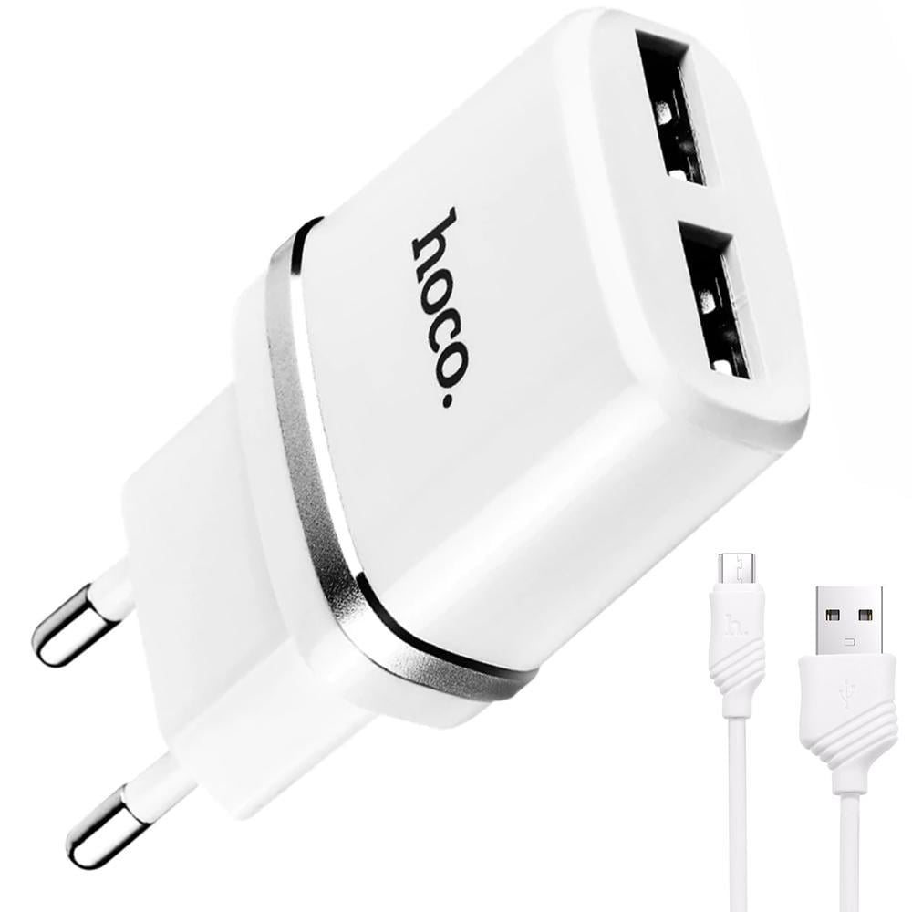 Пристрій зарядний Hoco C12 Smart 2 USB 2,4A кабель microUSB White (10736)