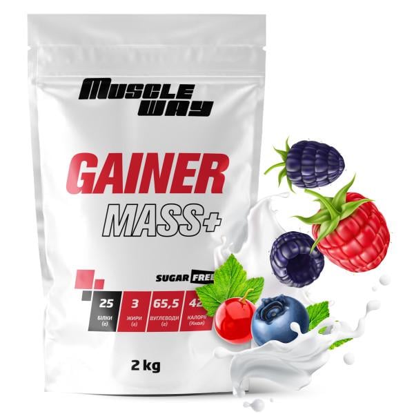 Гейнер для набору маси MuscleWay GAINER MASS+ без цукру вуглеводно-білковий 2 кг Лісові ягоди (21-125-g-mw-rs2.8)