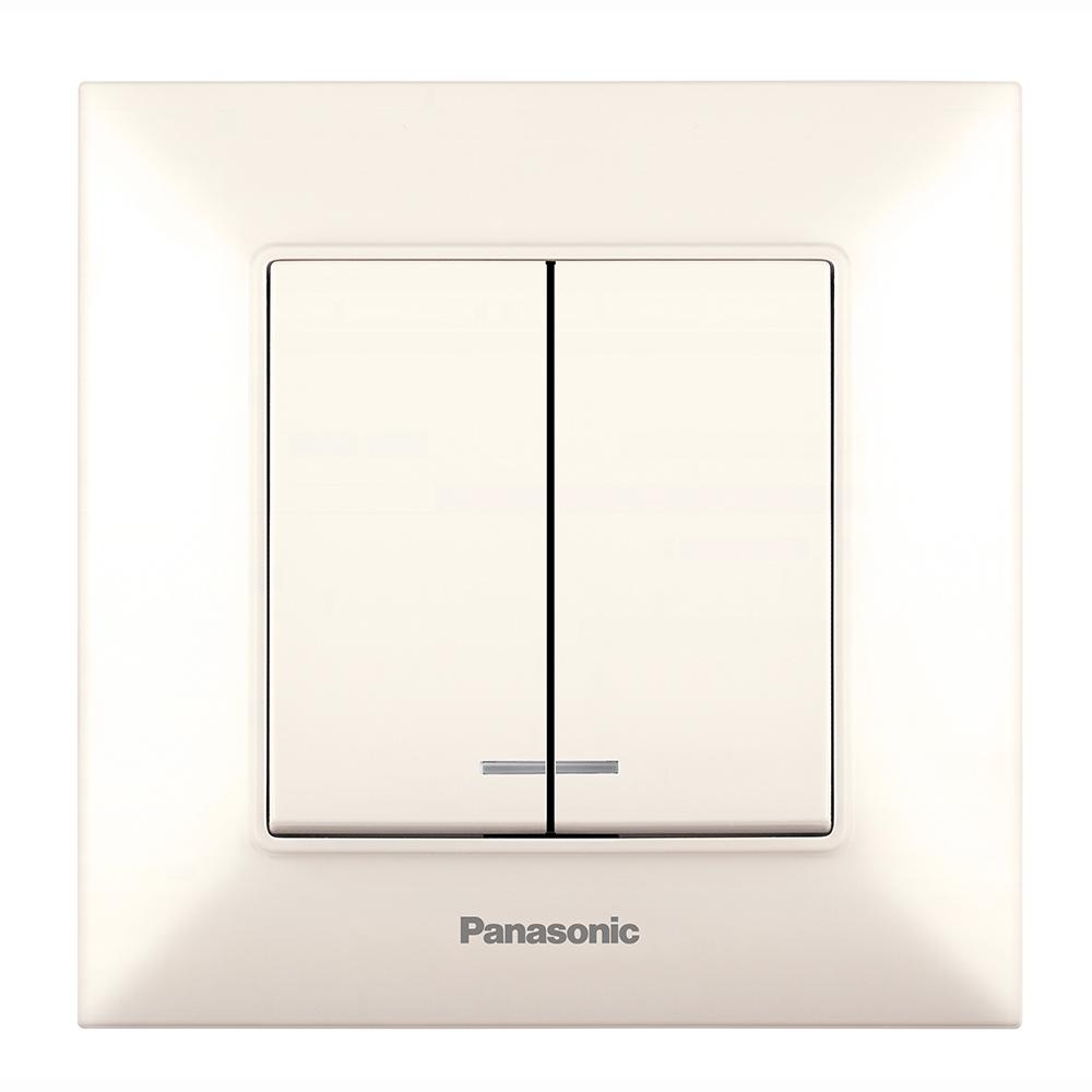 Выключатель Panasonic Arkedia Slim двухклавишный с подсветкой Кремовый (22869)