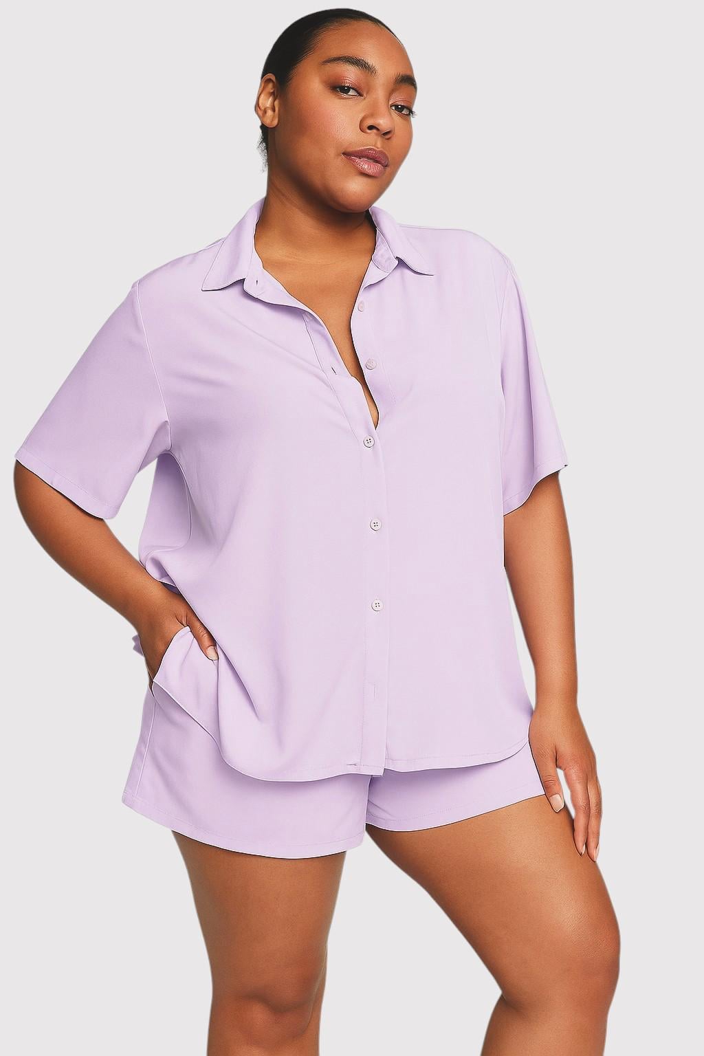 Піжама сорочка/шорти Victoria's Secret Luxe Crepe Sleep Set XL Фіолетовий (26811388D)