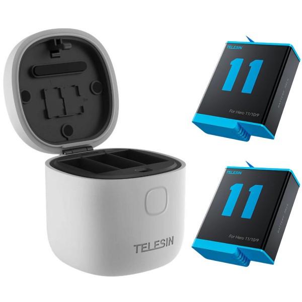 Зарядное устройство с 2 аккумуляторами Telesin GP-BTR-905-GY GoPro 11/10/9 IP54 (1863118823)