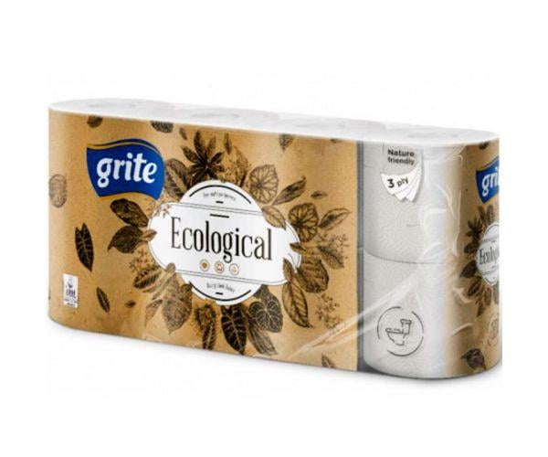 Туалетная бумага GRITE Plius Ecological трехслойная 8 рулонов серая (17673)