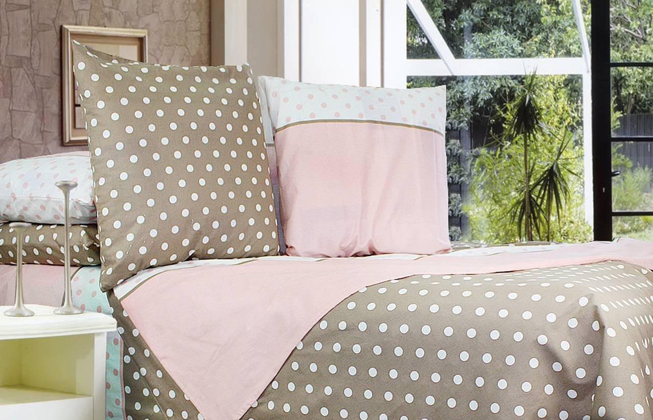 Комплект постельного белья полуторный Еней-плюс Т0408 Бежевый/Розовый/Коричневый