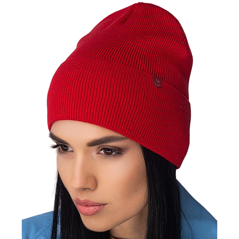 Шапка жіноча Leks Блискавка вовняна на флісовій підкладці з відворотом One size Червоний (127403)